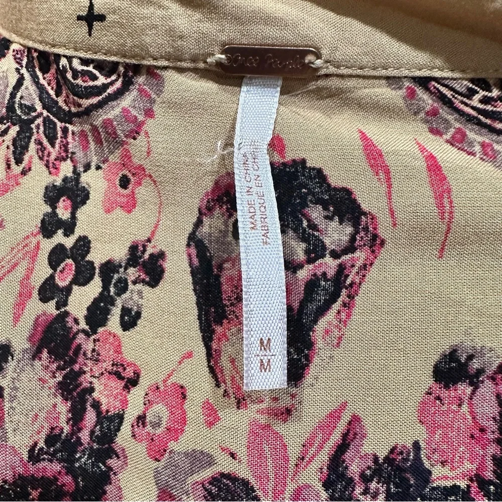 Free People Sierra Valley Shirt Dress – Gold Combo, Paisley Floral, Size Medium